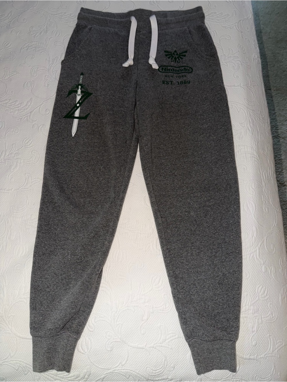 Nintendo Gray Sweatpant Joggers with Green Zelda Accent